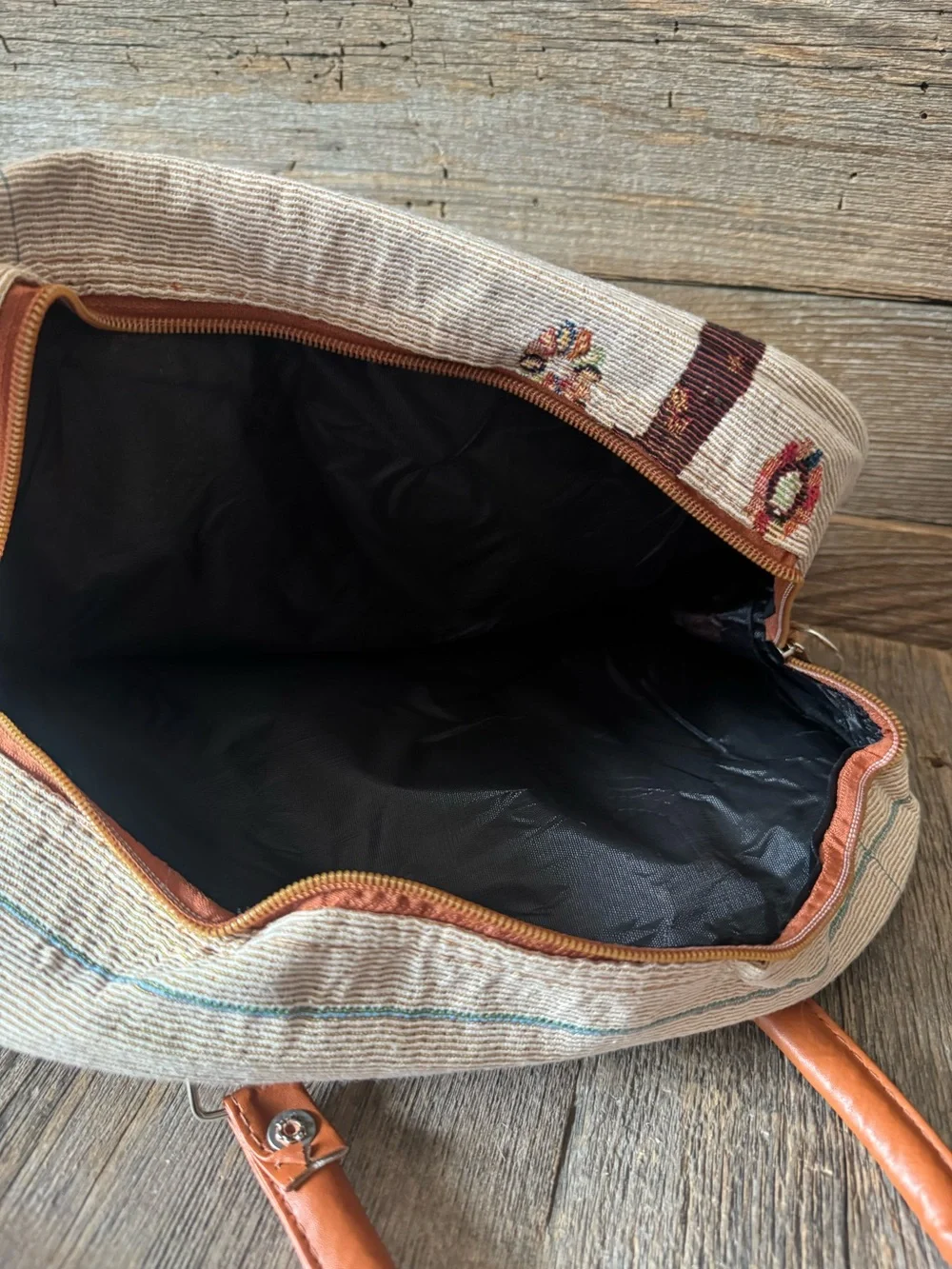 Brown Handle Tapestry Floral bag